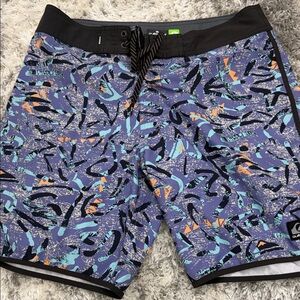 Quiksilver Purple Abstract Swim Boardshorts with Aqua & Orange Accents